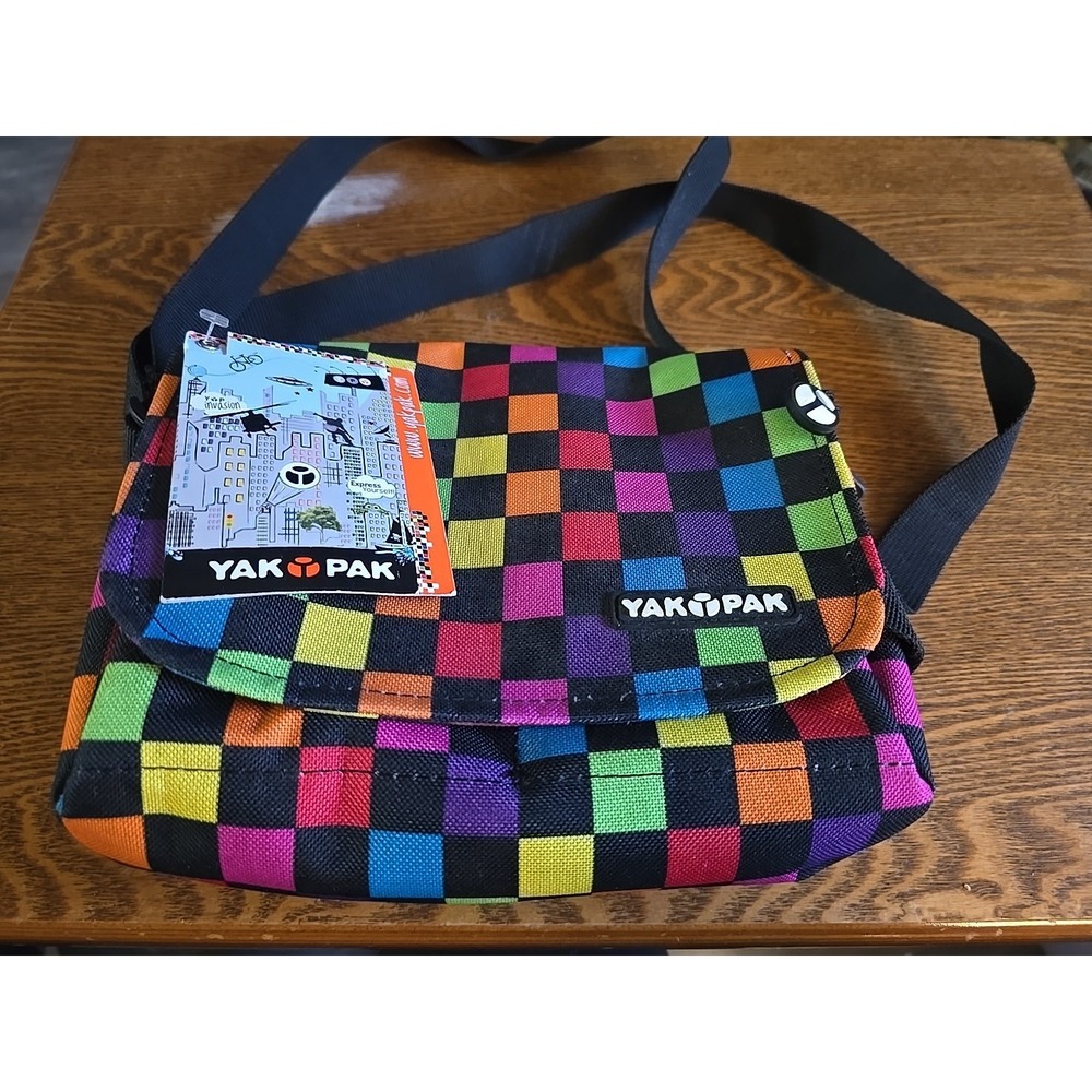 Yak Pak Messenger Bag Multi Color Checkered Shoulder Bag Multiple Pockets